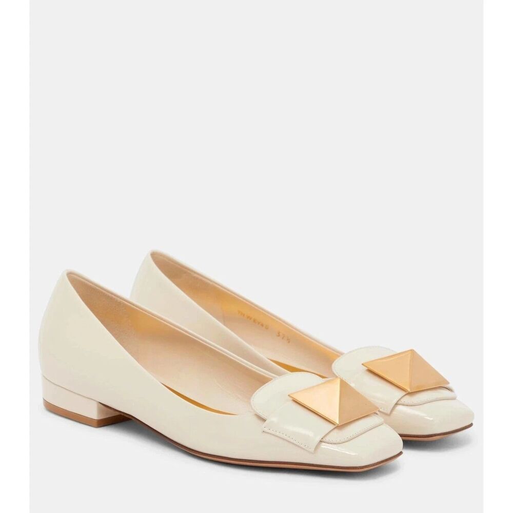 Valentino Garavani One Stud Ballerina Patent Leather Ivory Womens 8.5 EU 38.5